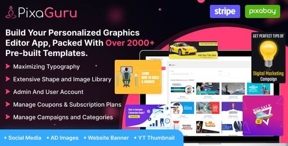 PixaGuru SAAS Platform to Create Graphics Images Social Media Posts Ads Banners and Stories