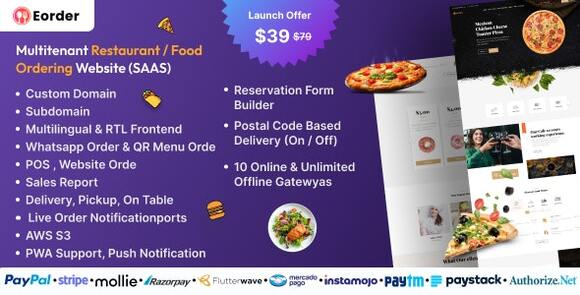 Eorder Multitenant Restaurant Food Ordering Website SaaS Script