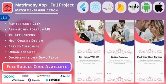 Matrimony App Match Maker Full Project Mobile App Admin Panel API Database