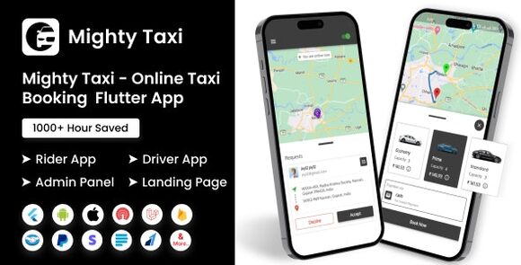 MightyTaxi Flutter Online Taxi Booking Full Solution User Driver App with Admin Panel