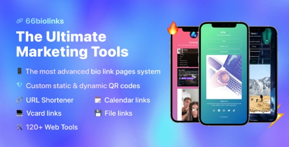 66biolinks Bio Links URL Shortener QR Codes and Web Tools SaaS Nulled Script