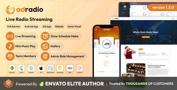 AdRadio Live Radio Streaming Website and Apps with Admin Panel