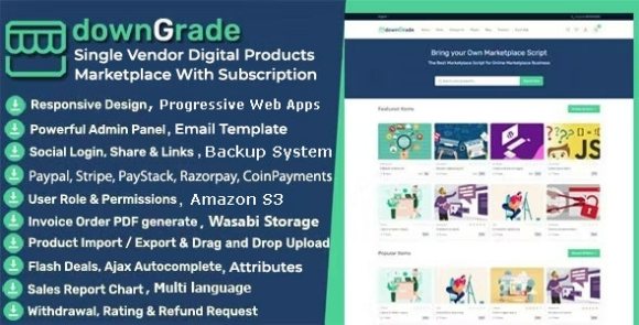 downGrade Single Vendor Digital Marketplace with Subscription Script